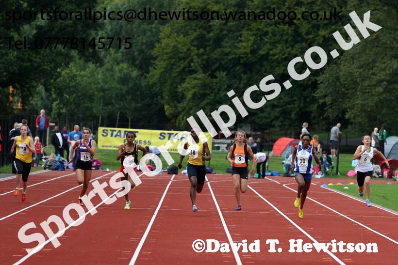 Womens and Girls 100 metres at the Northern Inter-Counties under-17s and 15s at Witton Park, Blackburn. Photo: David T. Hewitson/Sports for All Pics